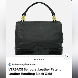 Versace Black Leather Shoulder Bag with Gold Details